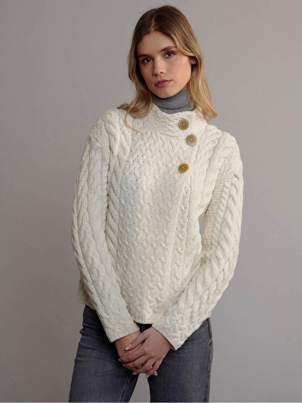 Aran High Neck Cardigan